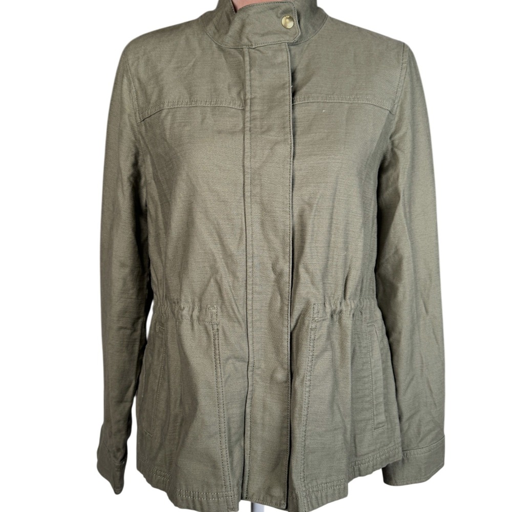 J.Crew Field Jacket Women Medium Green Cotton Canvas Utility Zip Front Pockets